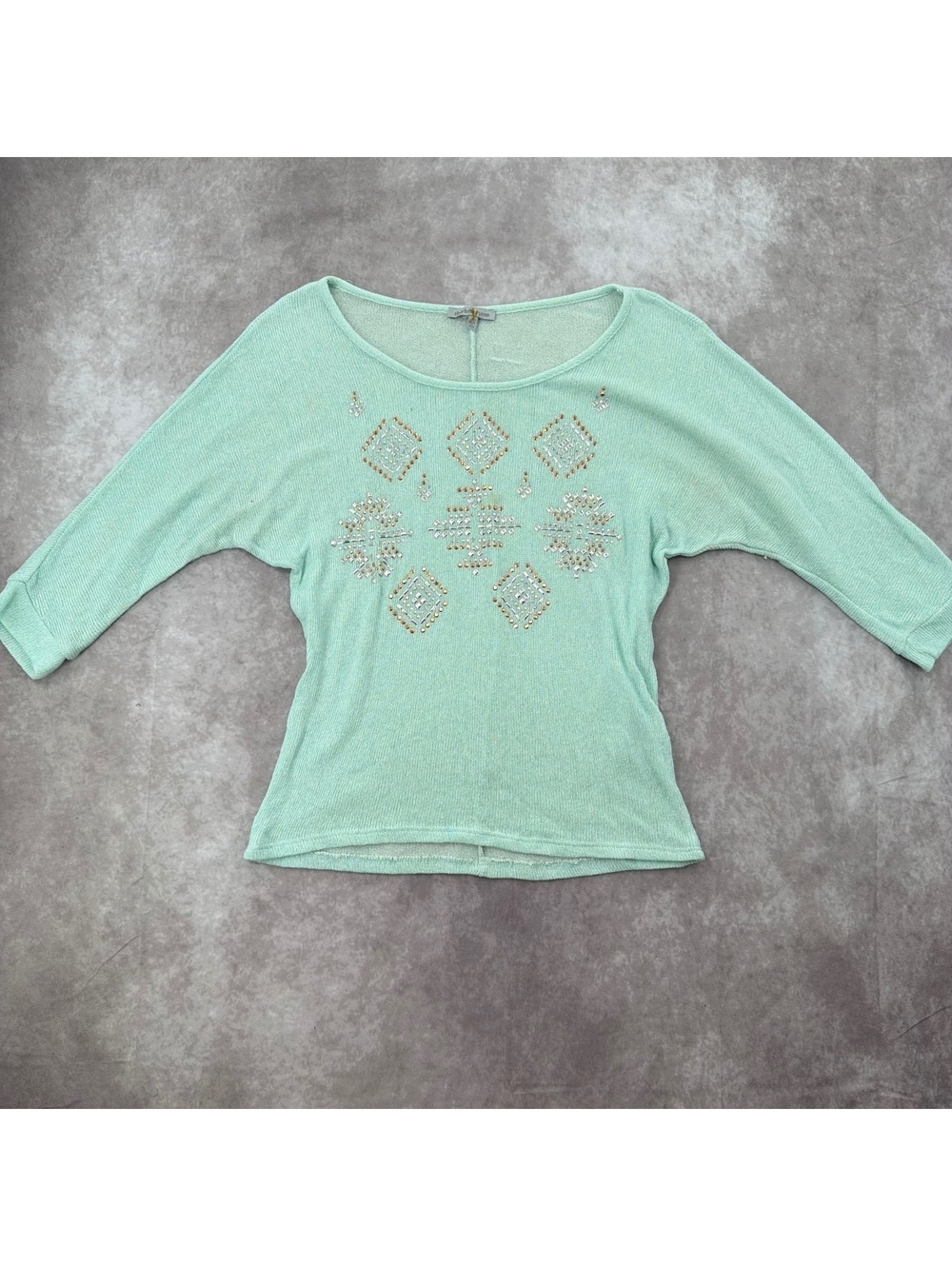 Vintage Charlotte Russe Y2K Beaded Embellished Mint Green Batwing Top Size Small